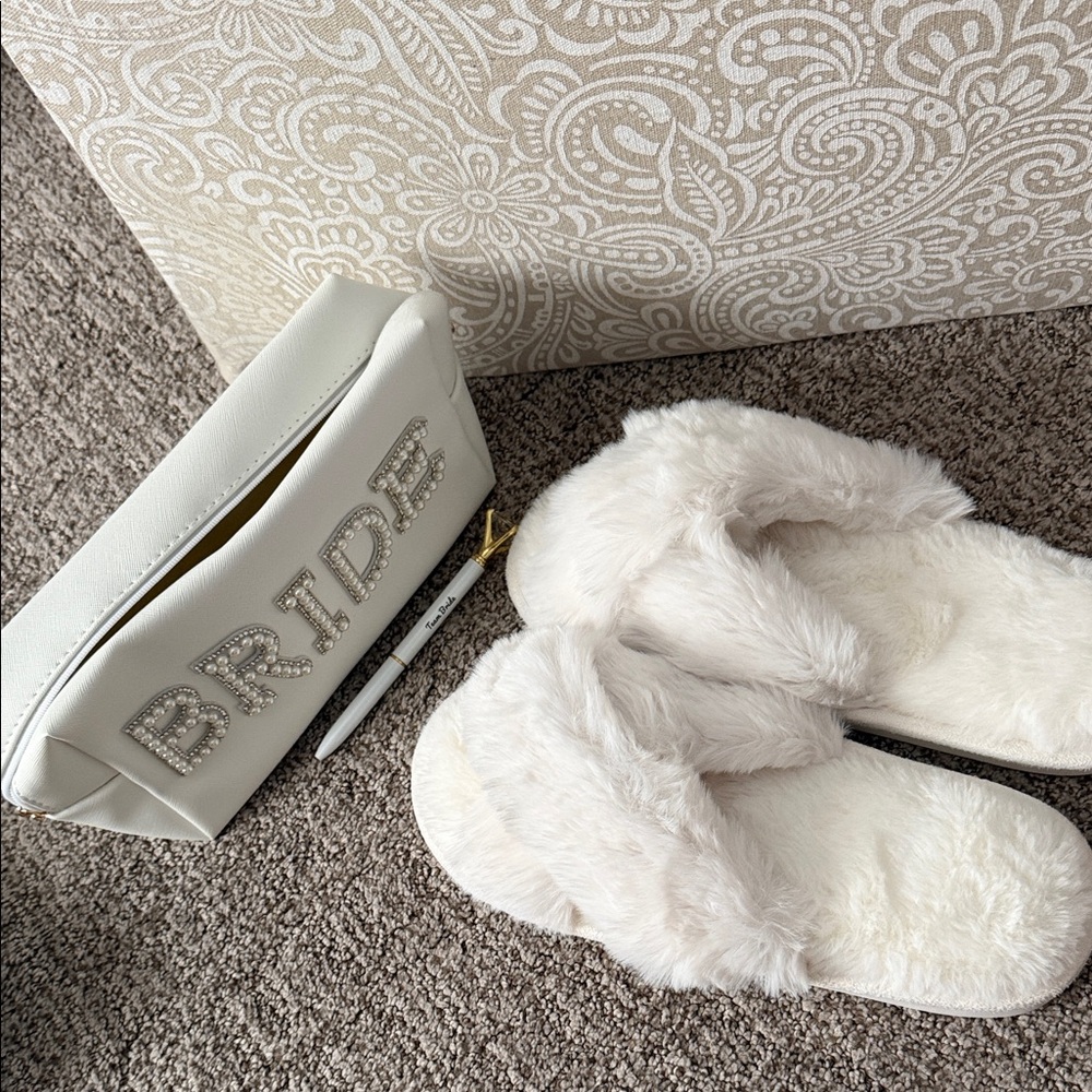 White Bride Clutch and Fluffy Slippers